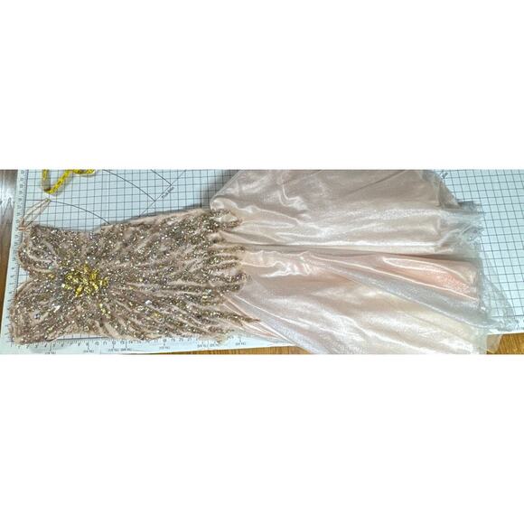 Light Peach Beaded Bodice Back Lace Up Formal Prom Pageant Dress Women 2 - Picture 10 of 12